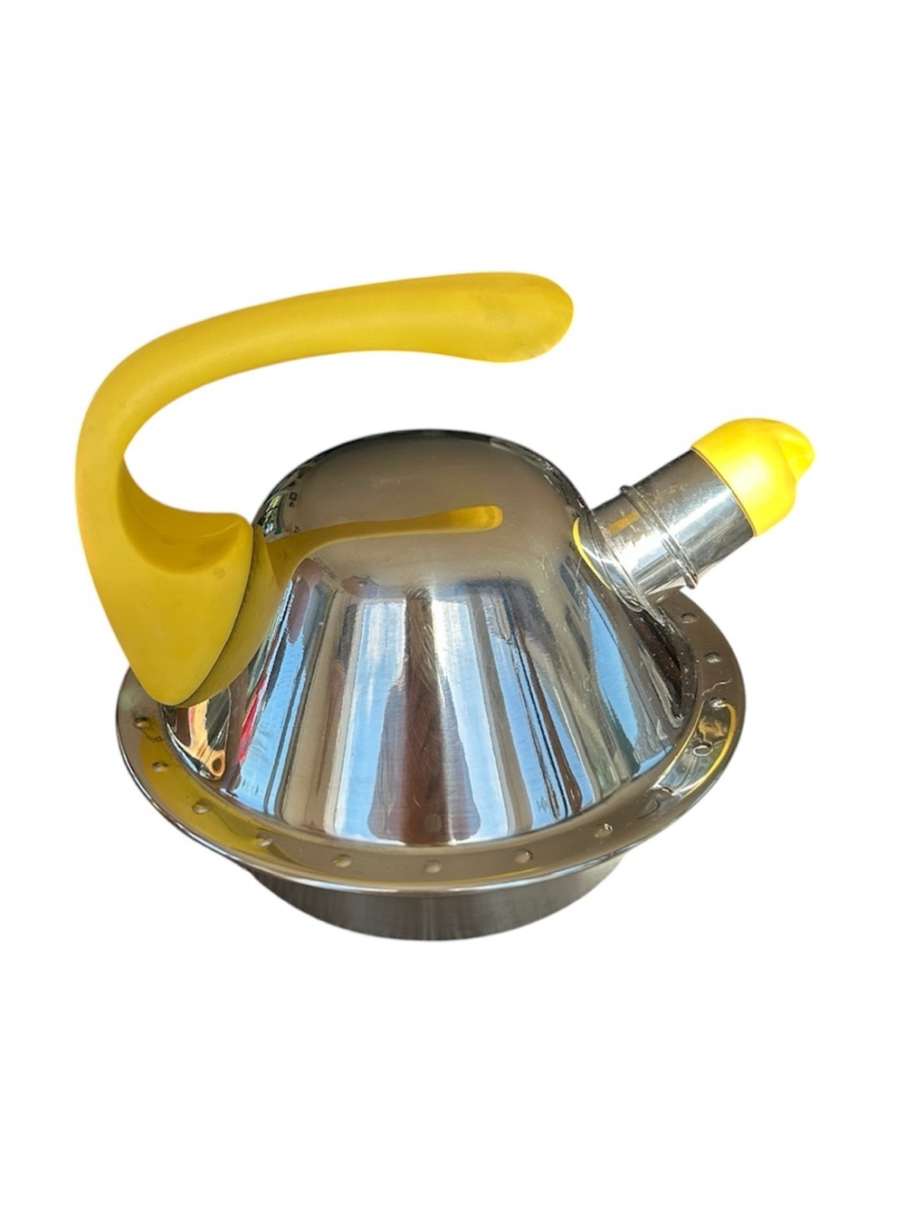 IKEA Stainless Steel Whistling Kettle with Yellow Handle and Spout Tip